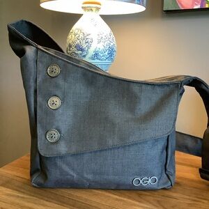 OGIO Black Denim Canvas Messenger Crossbody Bag with Button Detail